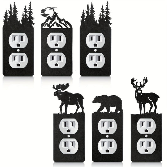 Rustic Metal Outlet Cover Plates, 6-Pack, Wildlife & Woodland Duplex Designs