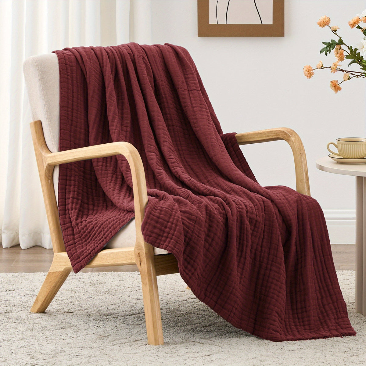6-Layer Gauze Blanket 100% Muslin – Lightweight Breathable Cotton Throw for Couch & Bed, All Season Adult Blanket, 4 Colors