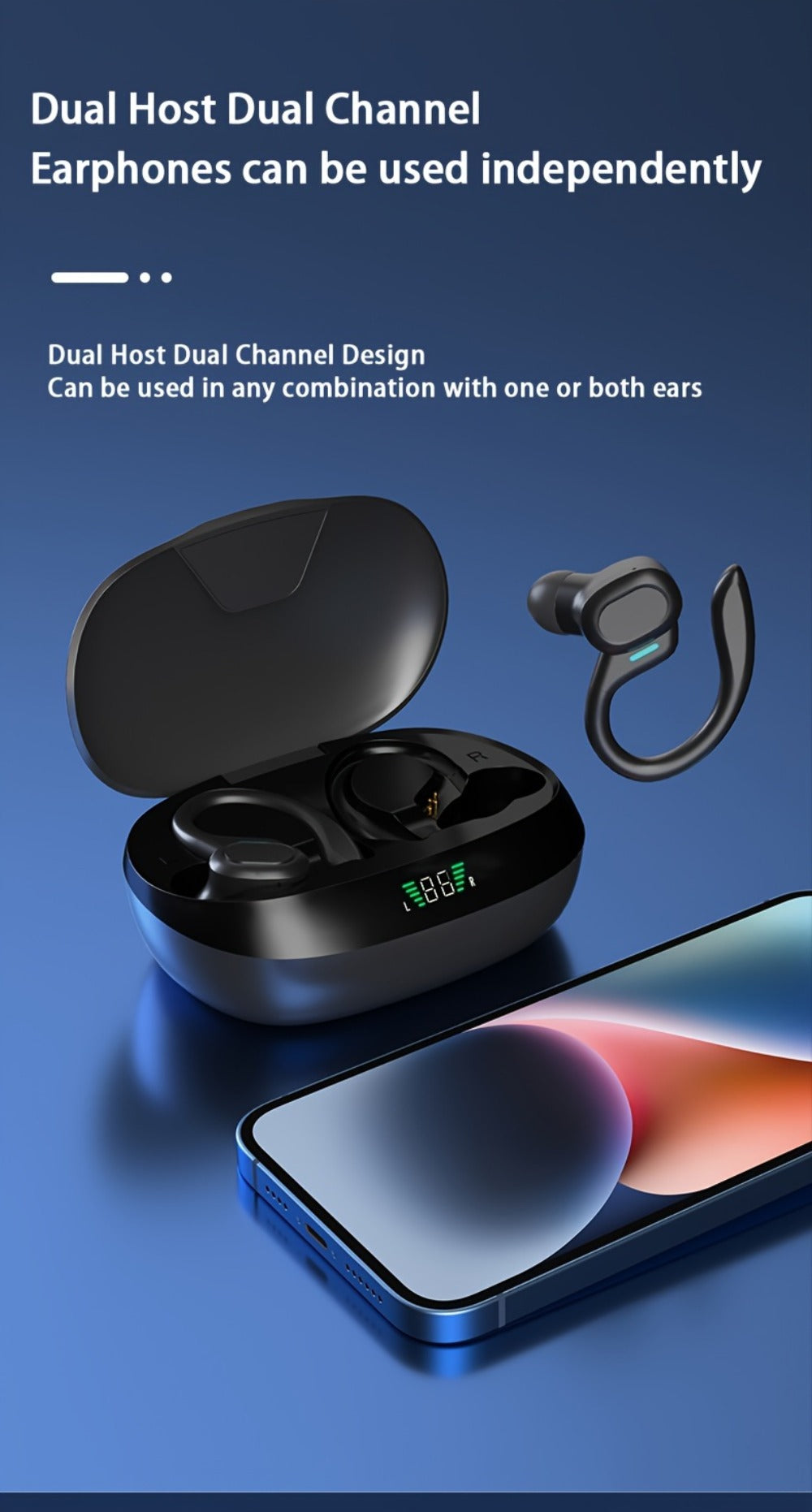Sport Ear Hook Wireless Earbuds Bluetooth 5.4, Open-Ear Sports Earphones with Mic, 24H Playtime, LED Display Charging Case, Running Fitness Earbuds for Men Women, Black
