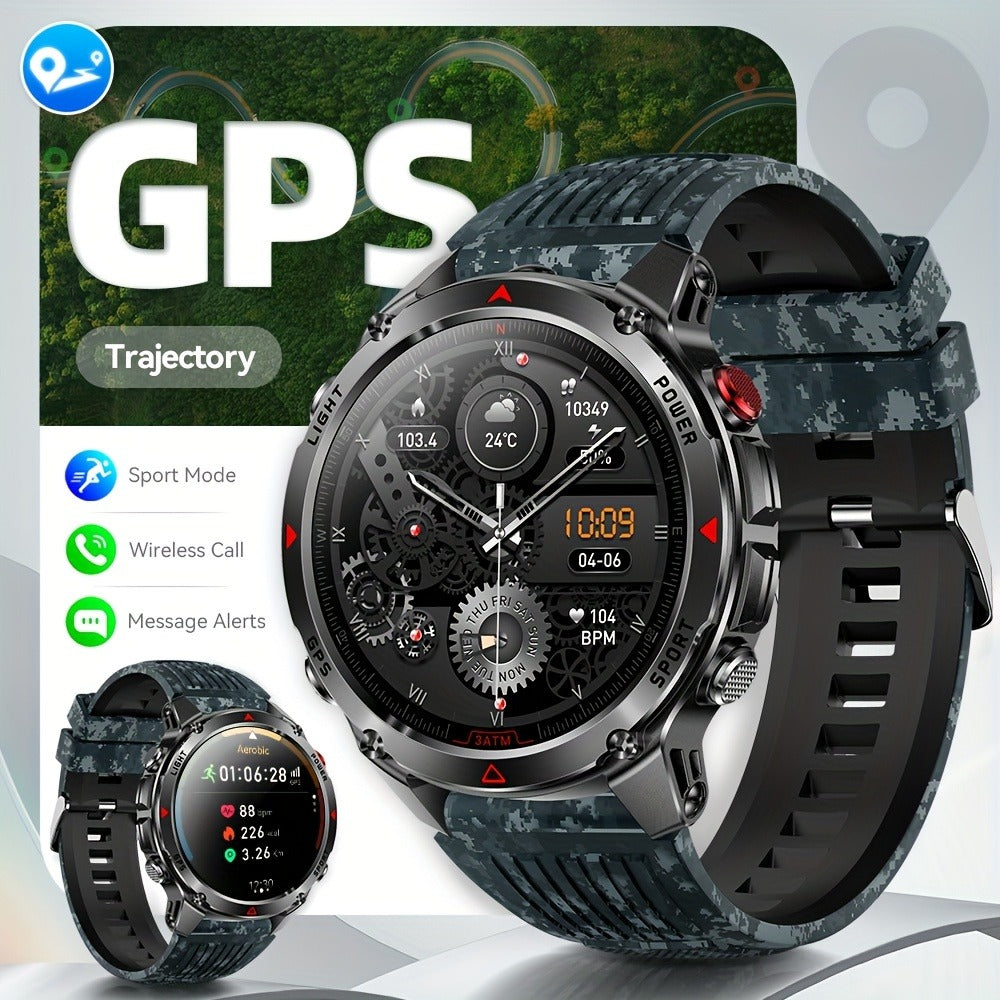 IPX8 Waterproof GPS Smartwatch for Men Outdoor Adventure 3ATM 1.46 Inch IPS Display Multi-Sport Tracking Wireless Calling Message Notifications Compatible with Android iPhone – Black Steel Silver Camouflage