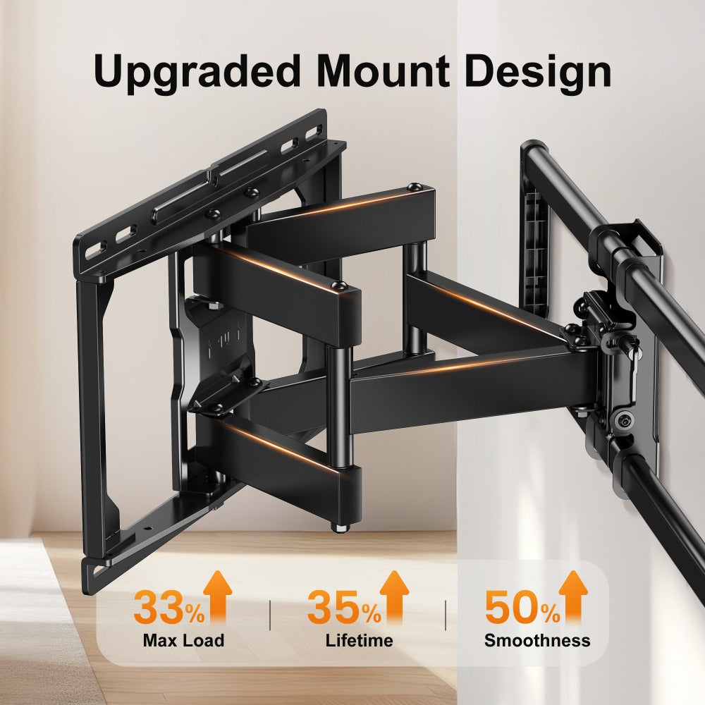 Full Motion TV Wall Mount 40-86 Inch – Holds 132 lbs, Pre-Assembled, Tool-Free Tilt Swivel Extend, VESA 600x400mm, Fits 12/16/18/24" Wood Studs