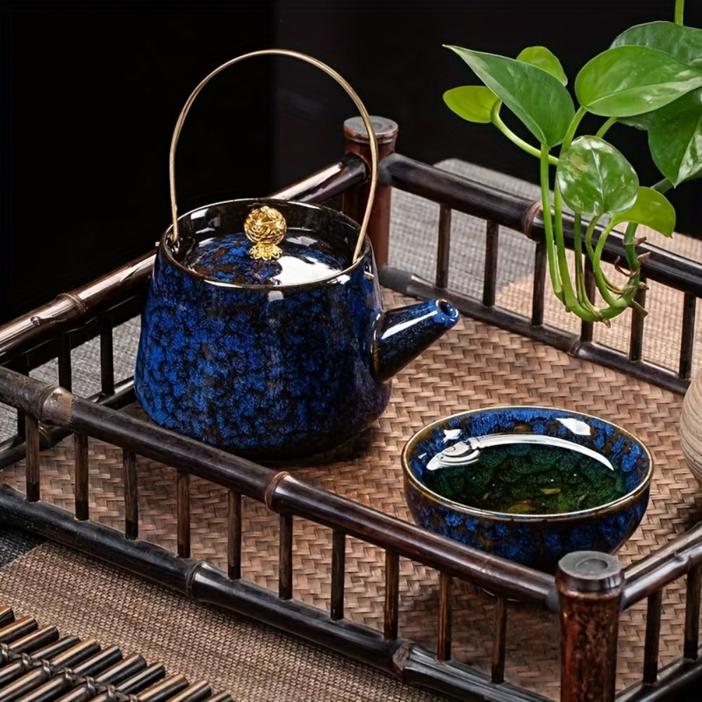 Kung Fu Tea Cups Set of 5 – Handmade Kiln-Fired Jianzhan Ceramic Teacups – Five-Element Design in 5 Colors with Gift Box – Elegant Chinese Tea Ceremony Cup Gift for Business, Friends & Family