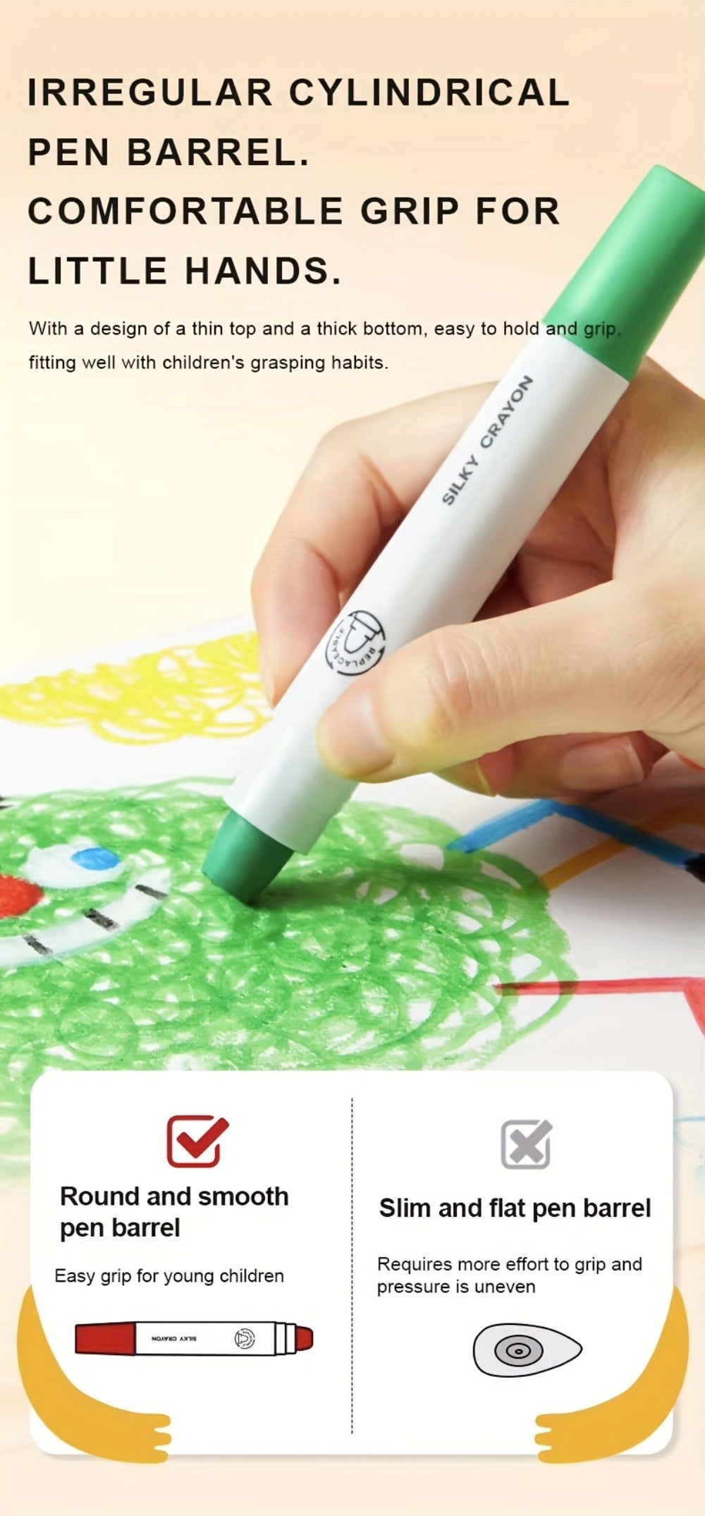 Silky Crayons 24 Colors Washable Quick-Dry Non-Toxic Jumbo Crayon Set for Kids Toddlers Artists Drawing Coloring Art Supplies Birthday Gift School Supplies