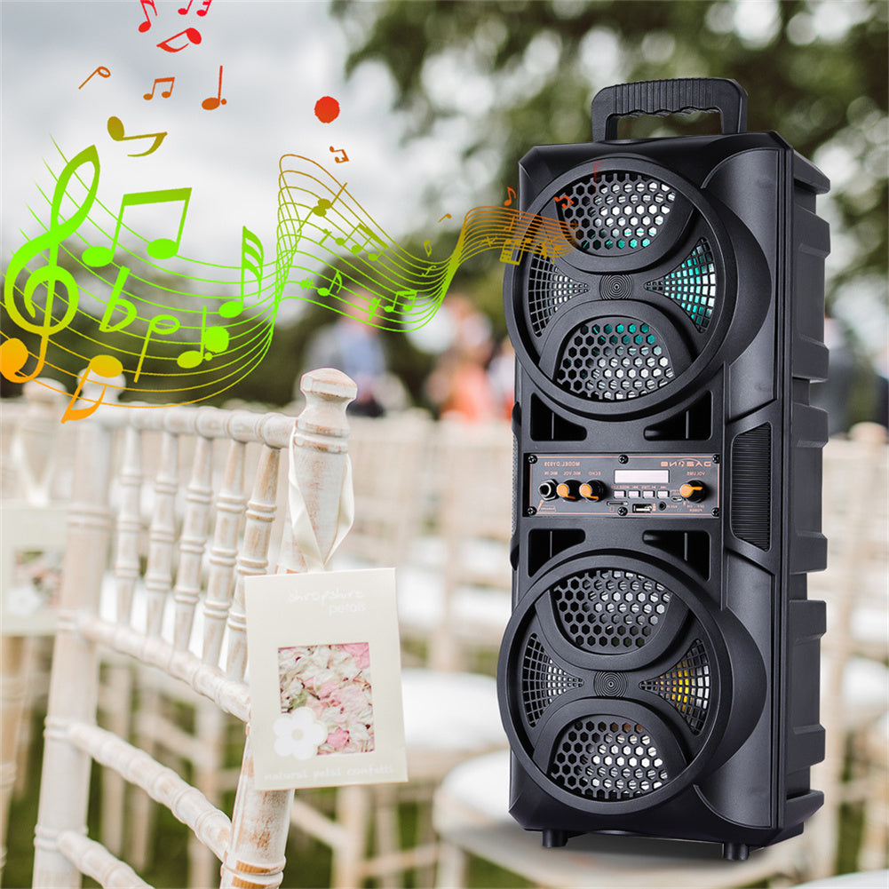 Portable Karaoke Bluetooth Speaker with Wheels & Microphone – Party DJ Sound System Dual 6.5" Woofer LED Lights FM AUX TF USB TWS Rechargeable Outdoor Speaker