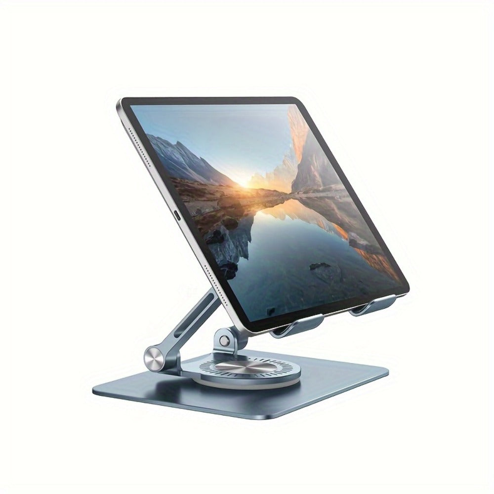 KEXIN Adjustable Aluminum Tablet Stand, 360° Rotating Base, Universal Desktop Holder for iPad, Fire Tablet, Kindle & Smartphones – Silver/Black/Blue