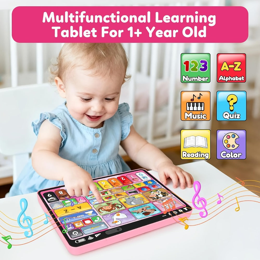 Trilingual Toddler Learning Tablet Toy — 39 Buttons 4 Play Modes Alphabet Numbers Colors Animals Music, Speech Therapy & Language Development Toy for Baby 12 Months+ Boys Girls, Birthday Christmas Gift