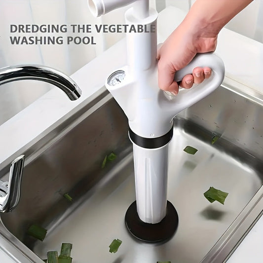 Air Pressure Drain Unclogger with Adjustable Pressure, Manual Trigger Tool, White