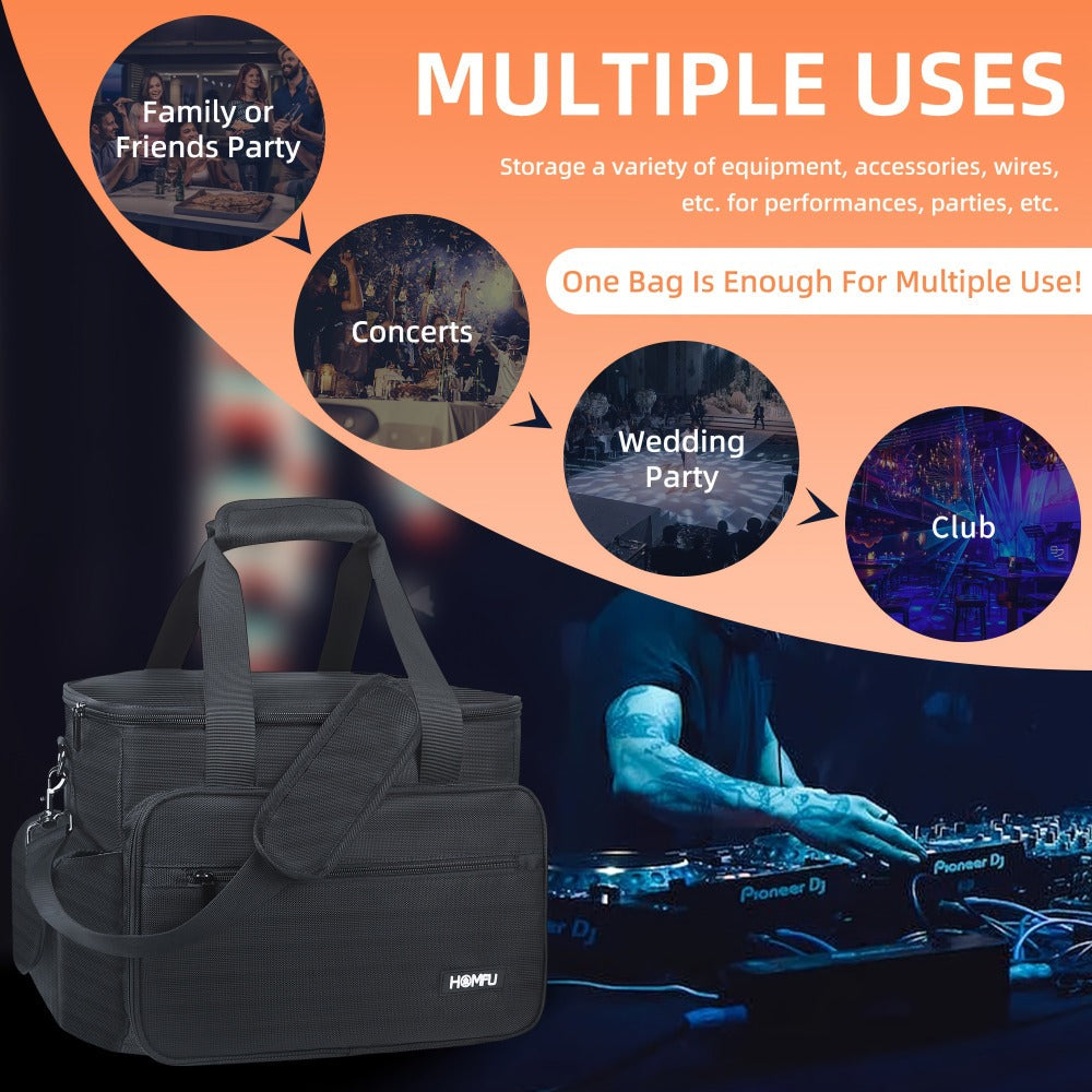 DJ Gig Bag with Removable Dividers – Padded Controller Mixer Carrying Case | Modular Interior, Touring Studio Travel Ready, Black