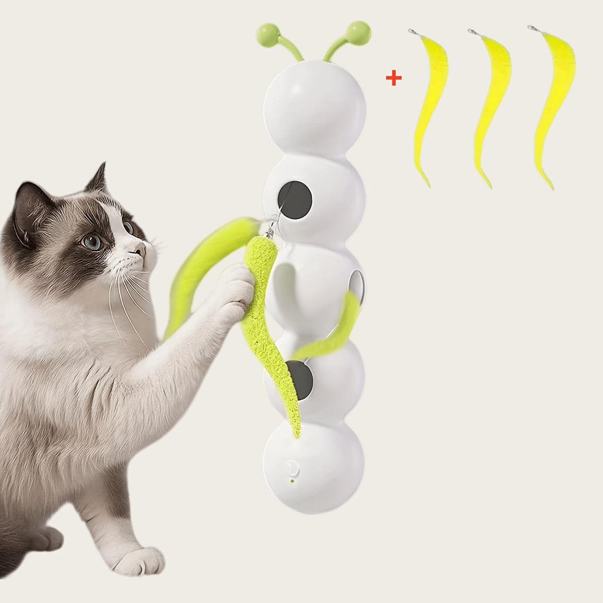 Automatic Caterpillar Cat Toy Interactive Electric Teaser for Indoor Cats - Self-Moving Worm Chasing Toy Stimulates Hunting Instincts Keeps Cats Active & Entertained