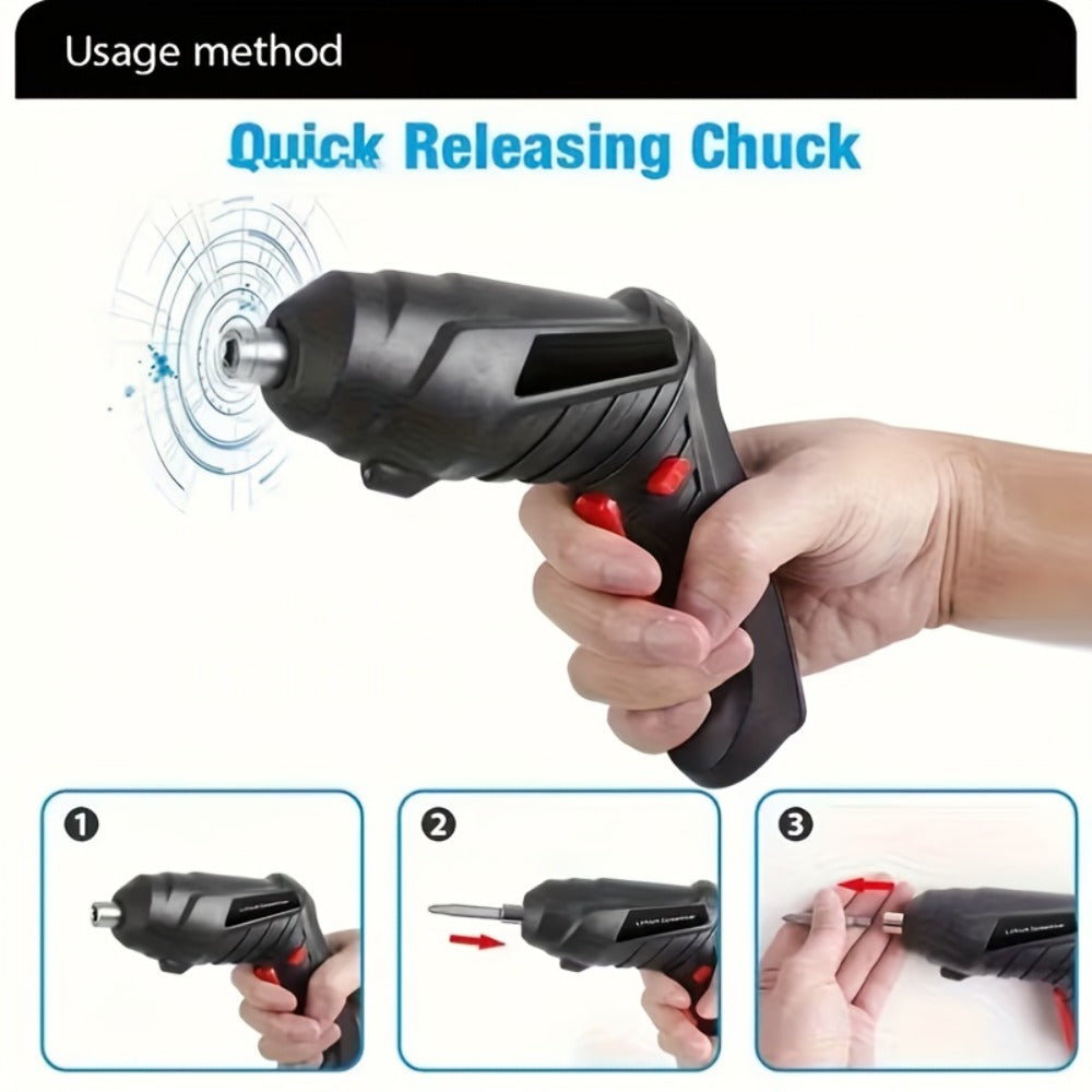 Cordless Electric Screwdriver Mini Drill – Rechargeable Lithium Battery, Compact Design for DIY Repairs & Tight Spaces, Easy One-Hand Operation, Includes Drill Bit Accessories