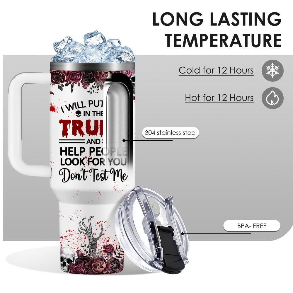 Halloween Horror Cat 40oz Insulated Tumbler with Lid and Straw – Stainless Steel Large Capacity Coffee Cup with Handle | Spooky Cat Mug for Halloween Gifts Office Home