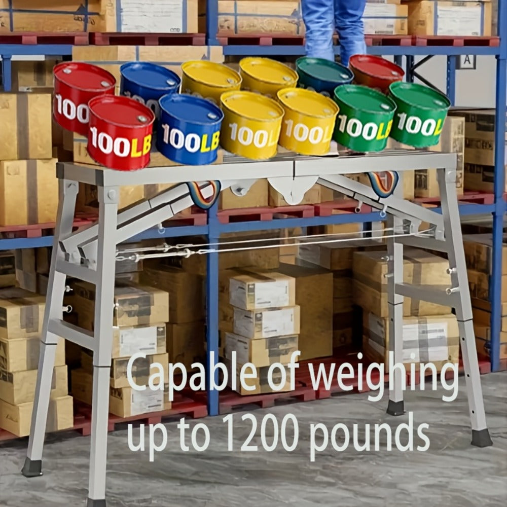 Folding Scaffold Step Stool Adjustable Height 39-79" Portable Steel Work Platform 1300 lb Capacity for Home Renovation Painting Car Washing RV Cleaning