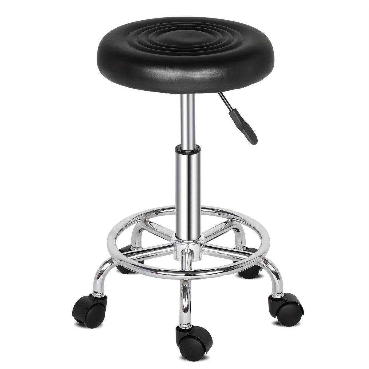 Saddle & Round Salon Stool with Backrest 360-Degree Swivel — Adjustable Height Professional Chair for Salon, Spa, Barber, Kitchen & Bistro, Black & White, 2 Styles