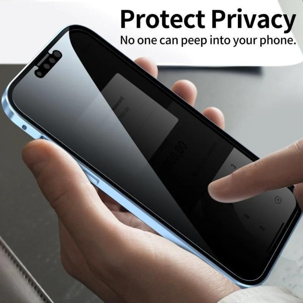 Double-Sided Glass iPhone Case with Stand 2-Piece Set Magnetic 360 Metal Frame Privacy Safety Lock Lens Protection for iPhone 16 Pro Max 16 Pro 16 Plus 16 15 Pro Max 14 Pro Max