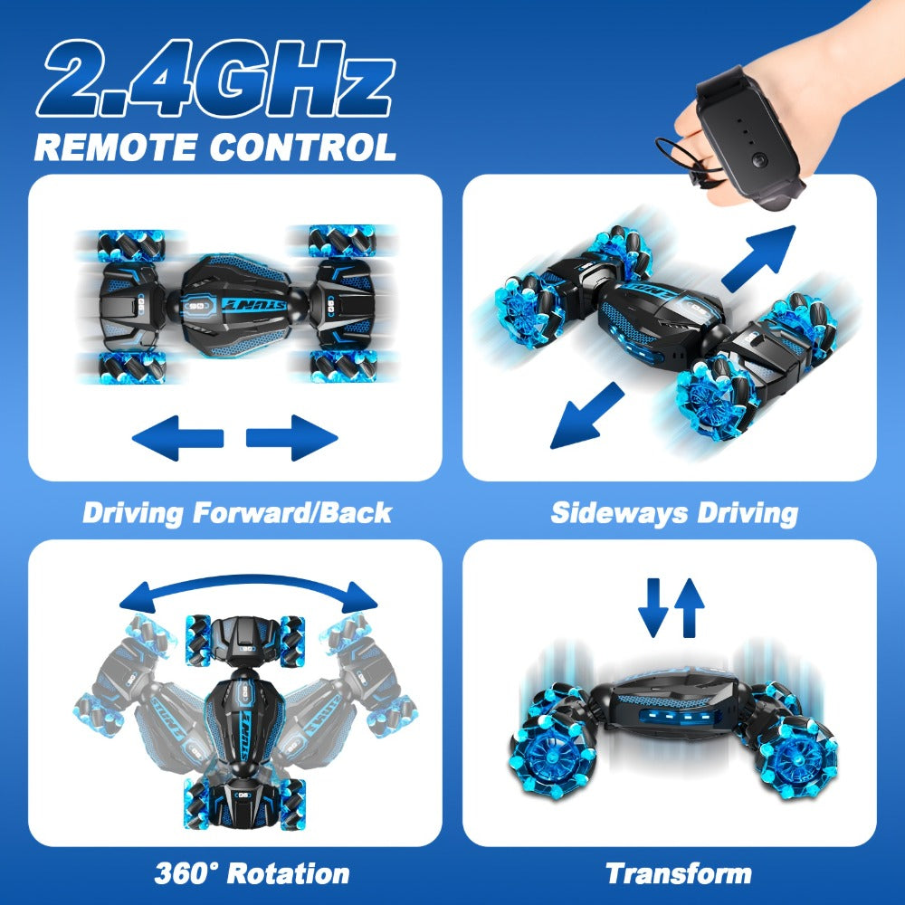 1:24 8WD RC Stunt Car with Dual Remote Control, LED Lights, and 28 km/h Speed