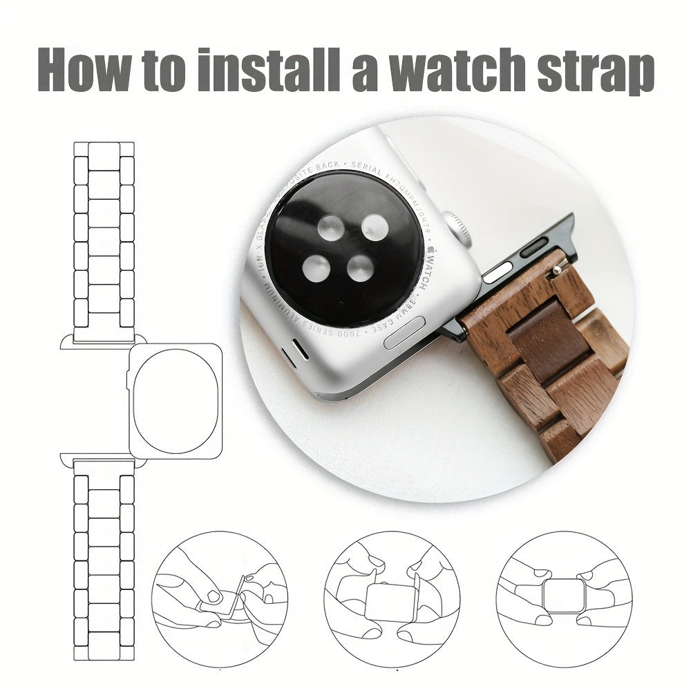 Wood Apple Watch Band Natural Walnut & Blackwood Replacement Strap – Lightweight Adjustable Buckle, Compatible with Apple Watch Series 3–10 SE Ultra 38 40 41 42 44 45 49mm – Dark Brown Black Mixed