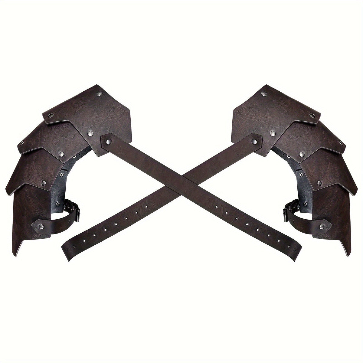 Medieval Shoulder Armor Double Pauldron for Men & Women – Embossed PU Faux Leather Warrior Pauldrons for Halloween LARP Cosplay Renaissance Fair Theater, Khaki Dark Brown Black