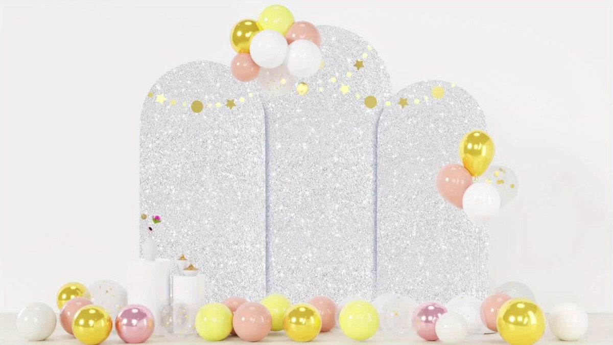 Glitter Sequin Arch Cover 2 Set 6Ft & 7.2Ft Metallic Spandex Payette Panel Wedding Arch Backdrop Cover for Wedding Ceremony, Birthday Party, Bridal Shower & Event Decoration