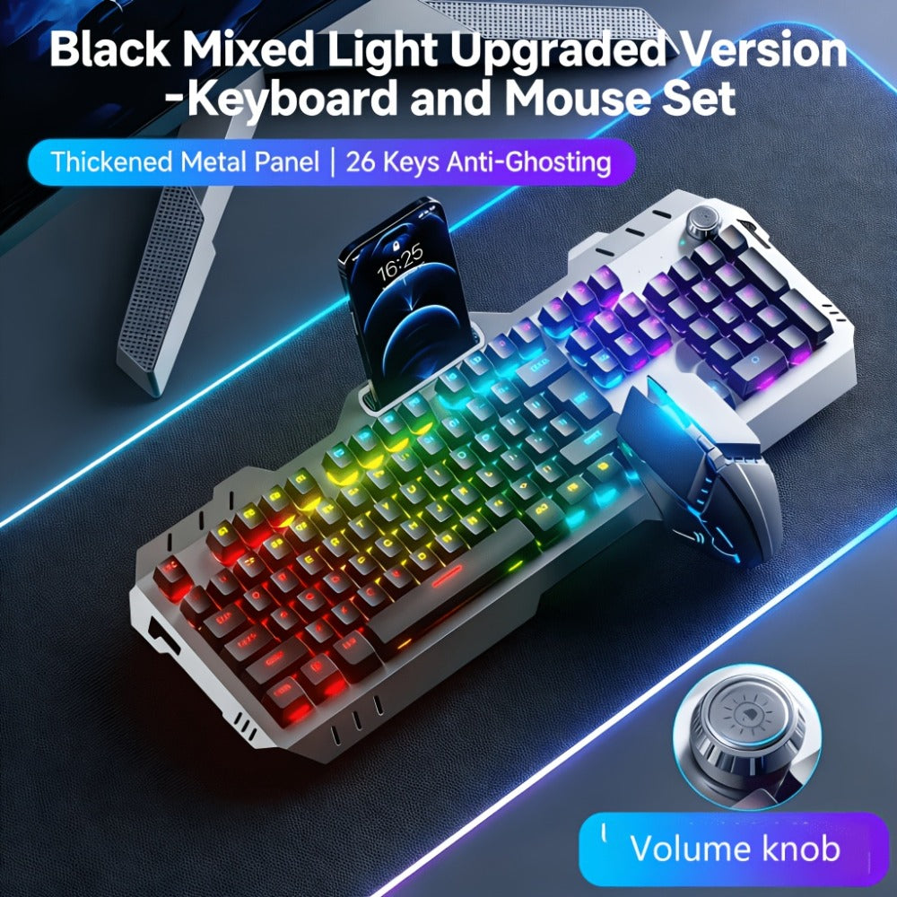 LED Backlit Wired Gaming Keyboard 104 Keys Full Size – Quiet Ergonomic Design, Adjustable Volume Knob, USB Powered, Compatible with Desktop and Laptop Computers, Office and Home Use