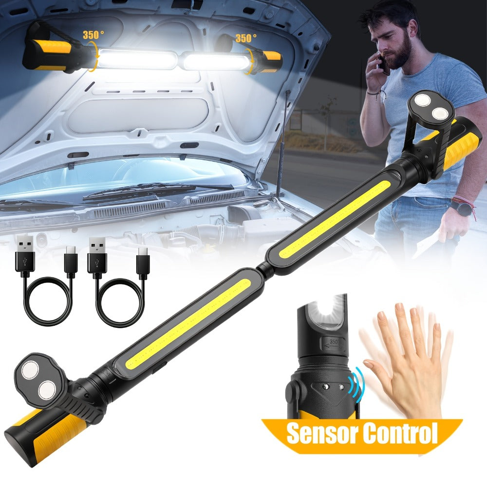LED Work Light Rechargeable Cordless with Magnetic Base & Hook – Portable Mechanic Floodlight, Adjustable Brightness, Motion Sensor Control, Waterproof for Car Repair, Workshop, Garage, Outdoor & Emergency Use