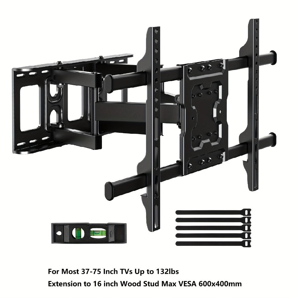Full Motion TV Wall Mount 37-75 Inch – Heavy Duty Dual Arm Swivel Tilt, 132 lbs Capacity, VESA 600x400mm, Extends 15.4 Inch, Fits LED LCD OLED Flat Curved Screens, Cable Management Included