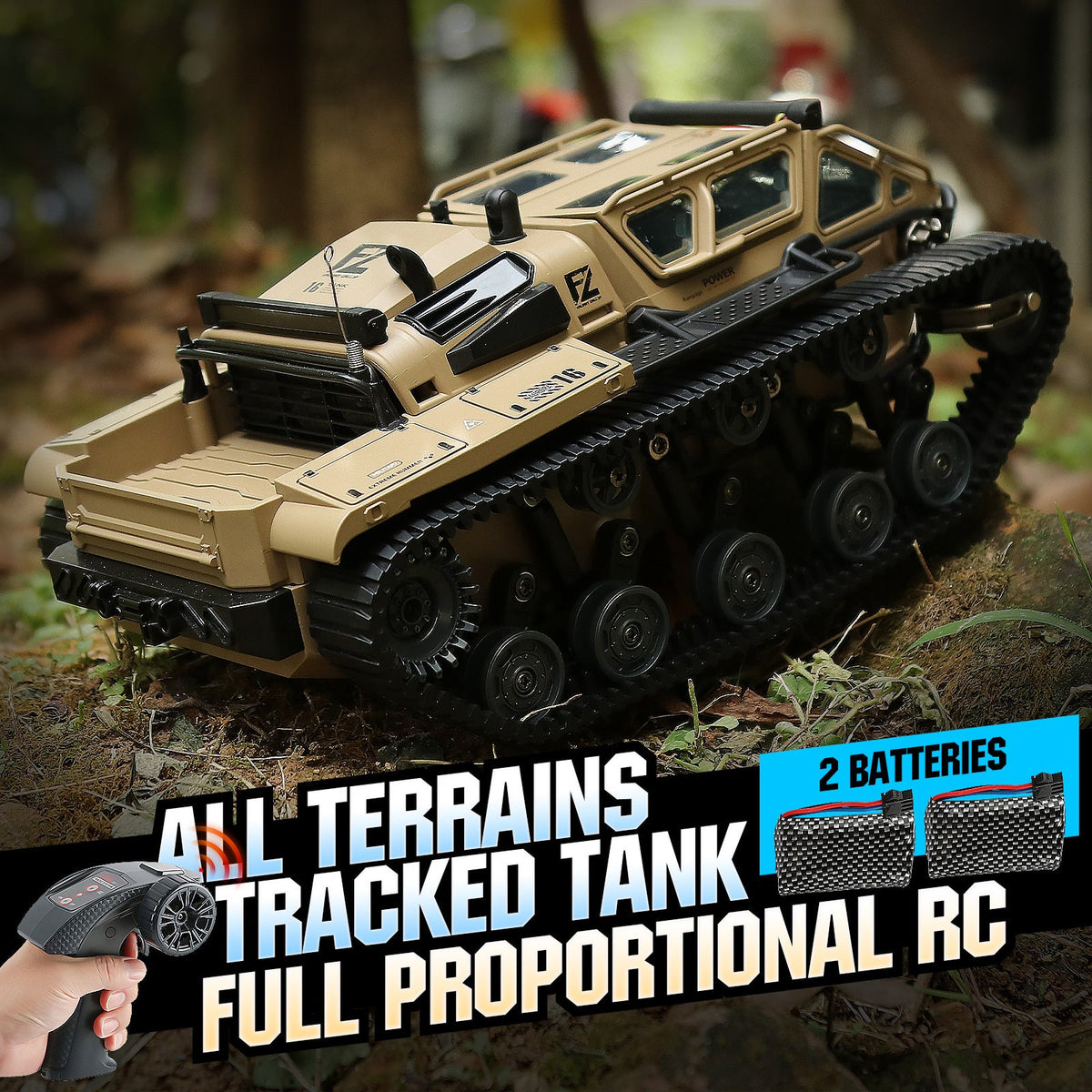 Full-Proportional RC Tracked Tank with LED Lights, Alloy Body Military Vehicle, Grey or Brown
