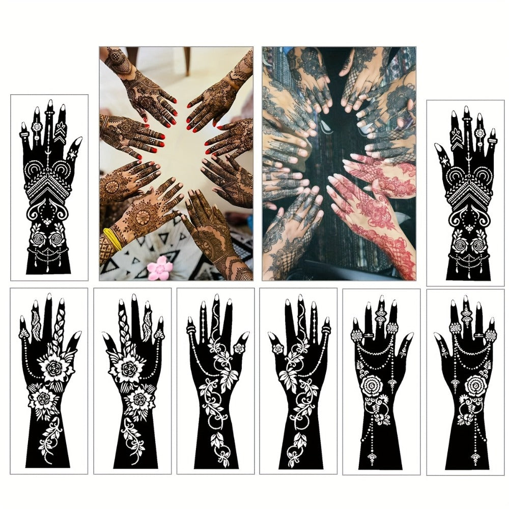 Temporary Tattoo Stencil Set 8 Sheets Reusable Hollow Floral Body Art Stencils for Airbrush Spray Paint Arms Hands Forearms Valentine Wedding Party Festival Gift Women