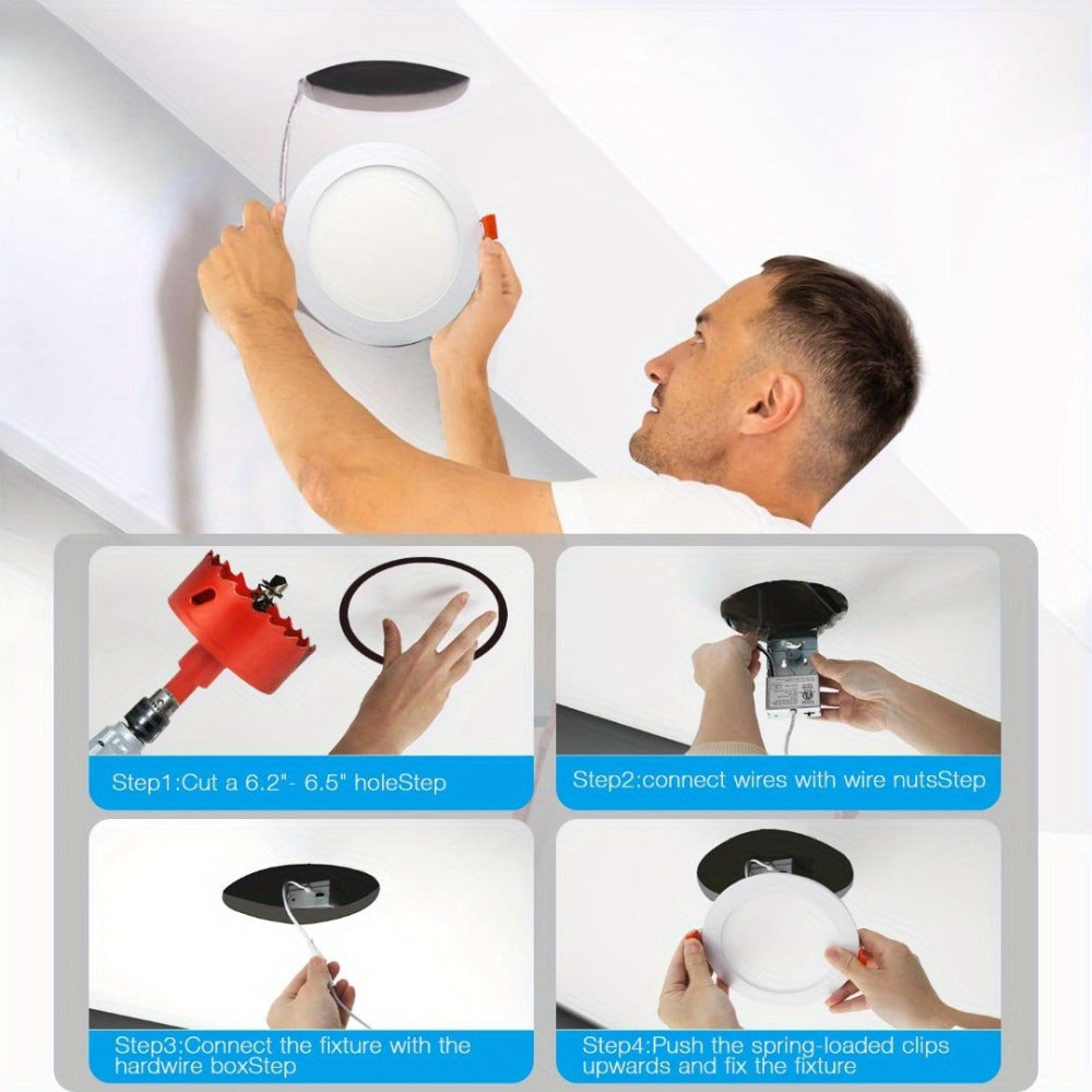 LED Recessed Ceiling Light 6 Inch 24/72 Pack 5CCT 2700K-5000K Dimmable Ultra-Thin Wafer Downlight 12W=110W 1050LM ETL Listed Junction Box Included for Kitchen Living Room Bedroom Hallway Office Lighting