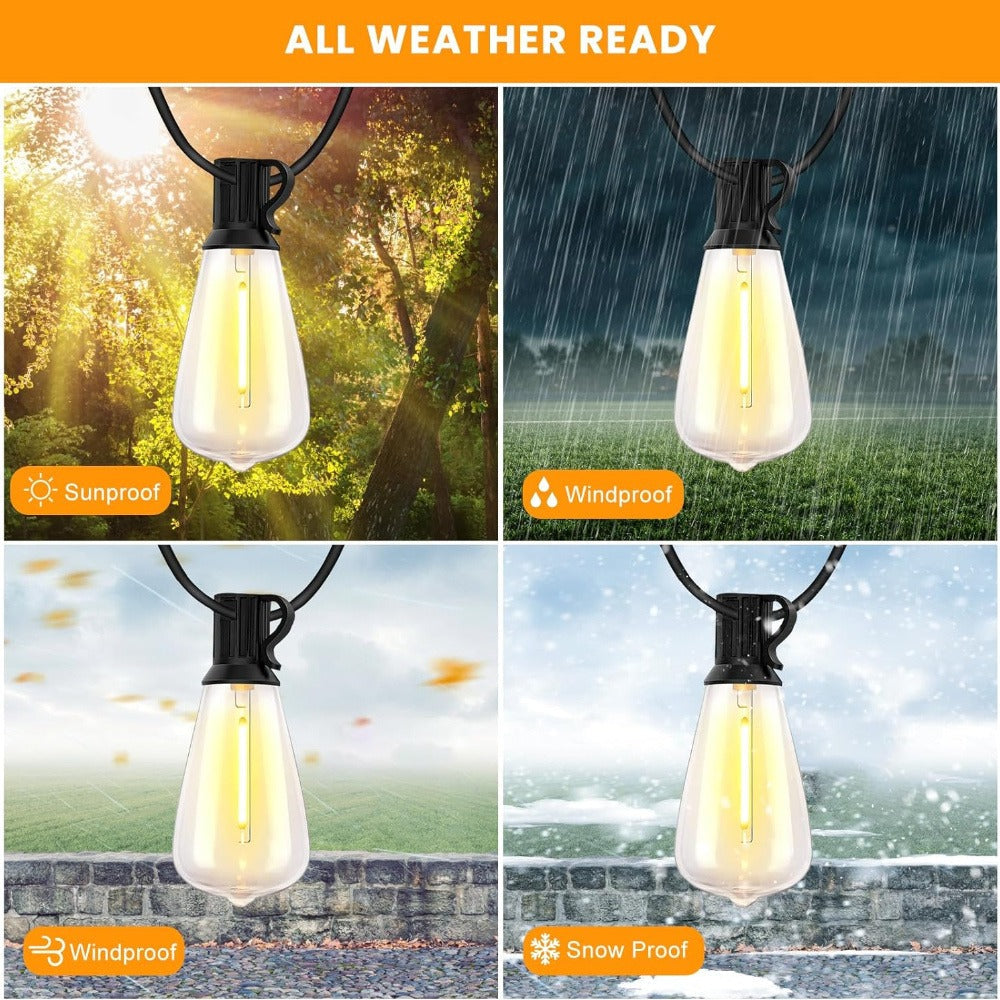Patio String Lights 100FT ST38 Edison Bulbs Shatterproof – 2700K Warm White Dimmable Connectable Outdoor Hanging Lights with Hooks for Patio Garden Wedding Bistro Party Christmas Decor