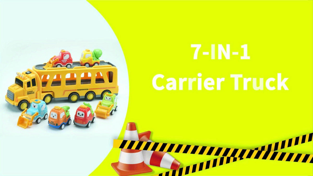 Car Carrier Truck Toy with 6 Cars, 16.9" Transport Construction Truck with Lights & Sounds