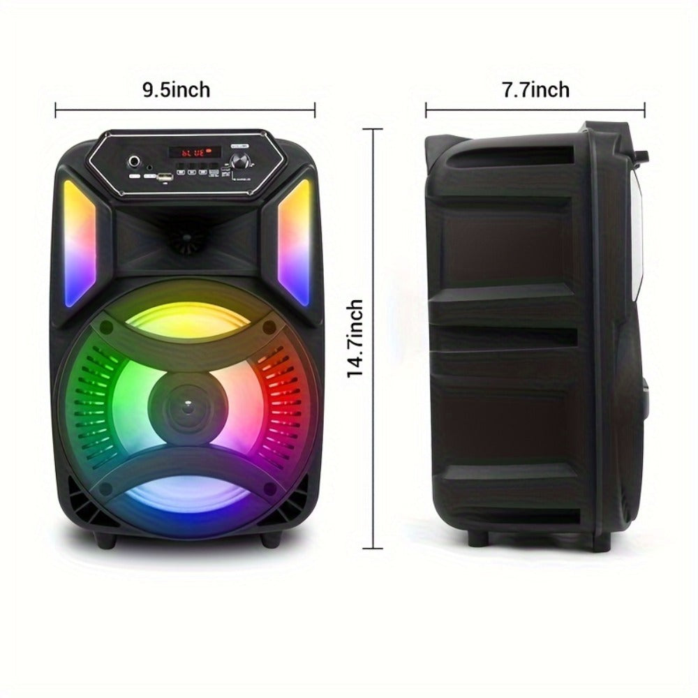 1100W Party Speaker with 7-Mode LED Lighting & Microphone – Portable Wireless Subwoofer, 8-Inch Bass Driver, Speaker Stand, 1800mAh Rechargeable Battery, TF USB AUX FM for Outdoor Parties & Karaoke