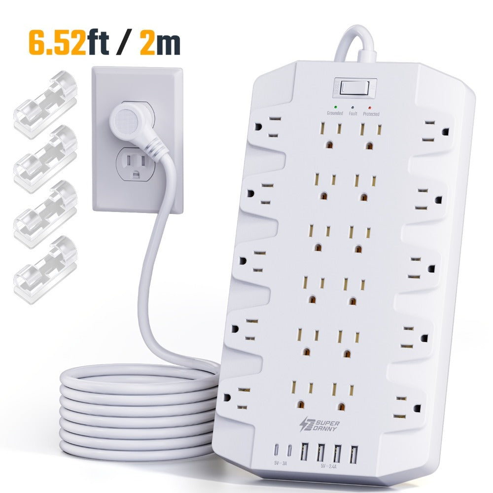 45W USB-C PD Power Strip Surge Protector 26-in-1, 22 AC Outlets & 4 USB Ports (2 USB-C 45W + 2 USB-A), 2100J, Flat Plug Wall Mountable, 15A Heavy Duty Extension Cord for Home Office Dorm – Multiple Outlet Sizes