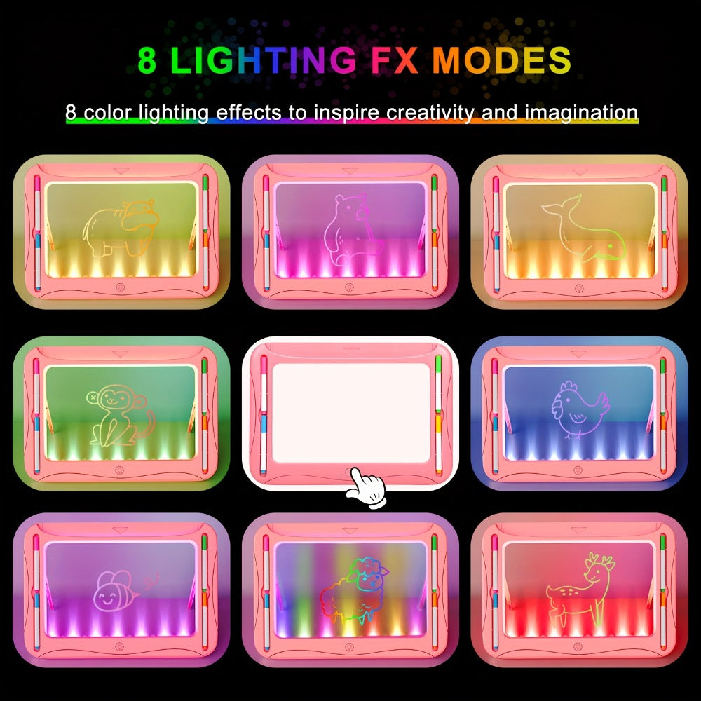 LED Light Up Drawing Board for Kids with 9 Double-Sided Tracing Cards & 6 Markers – Travel Doodle Board, 6 Colors