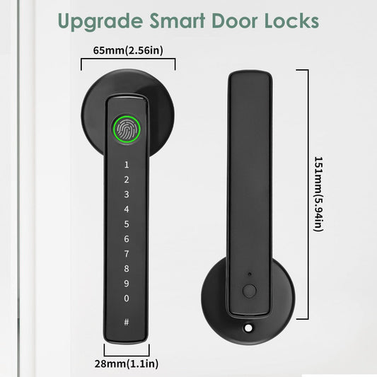 Smart Door Handle Lock, Aluminum Alloy with Fingerprint, PIN, App and Key Entry