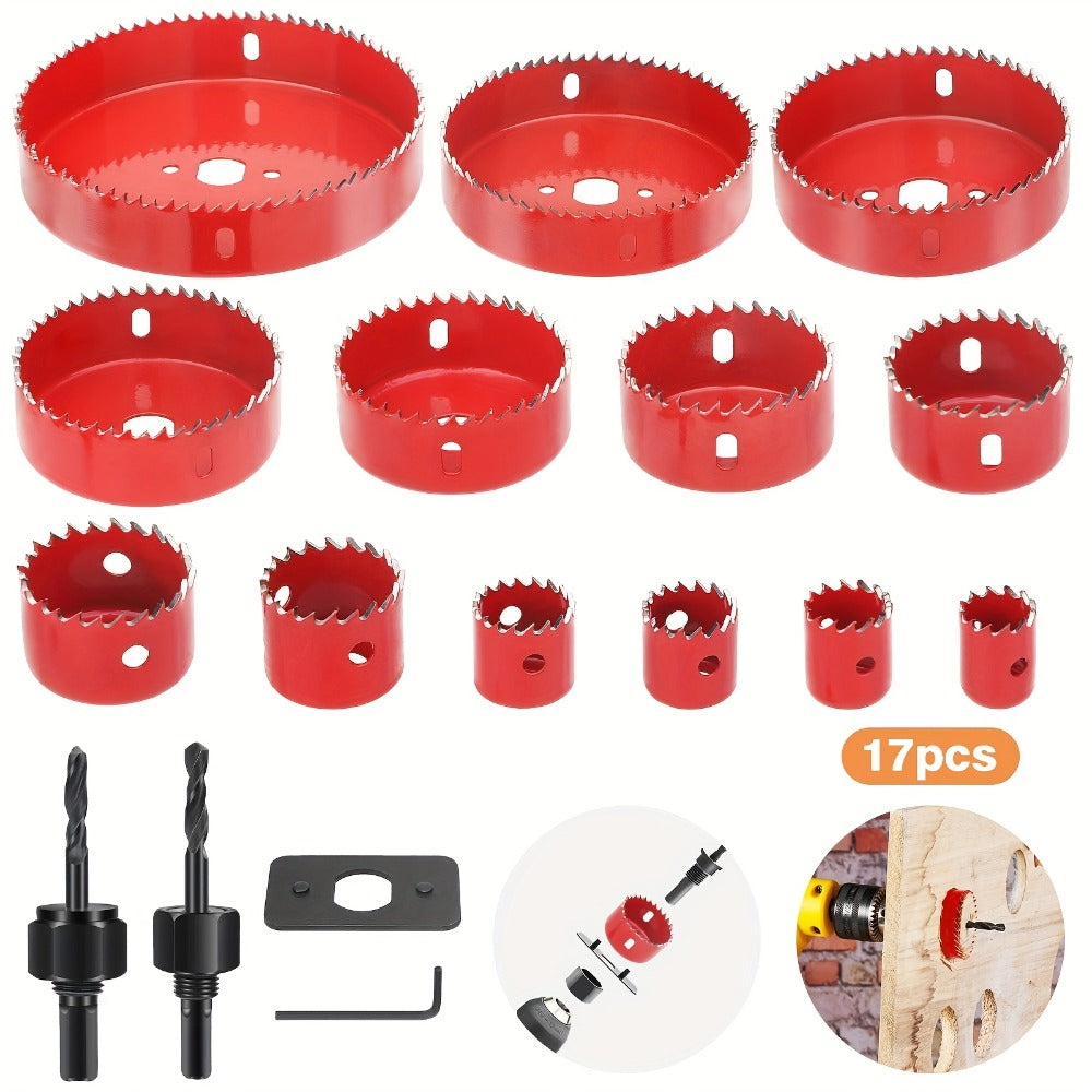 Carbon Steel Hole Saw Kit Multi-Size with Mandrels & Hex Key – Heavy Duty Quick-Change Hole Cutter Set for Wood PVC Drywall Cornhole Board & Soft Metal