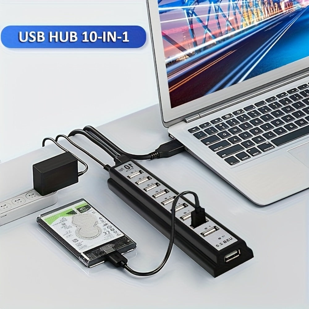 10-Port USB-A Hub with High-Speed Charging & Data Transfer – Plug and Play USB Splitter for MacBook, PC, Laptop, Desktop | 10 Device Simultaneous Connection