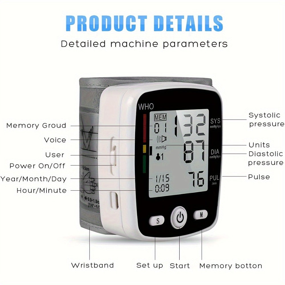 Blood Pressure Monitor Wrist & Forehead Thermometer 2-in-1 Set, Rechargeable with 2x99 Memory, Large LCD, Voice Broadcast, Adjustable Cuff