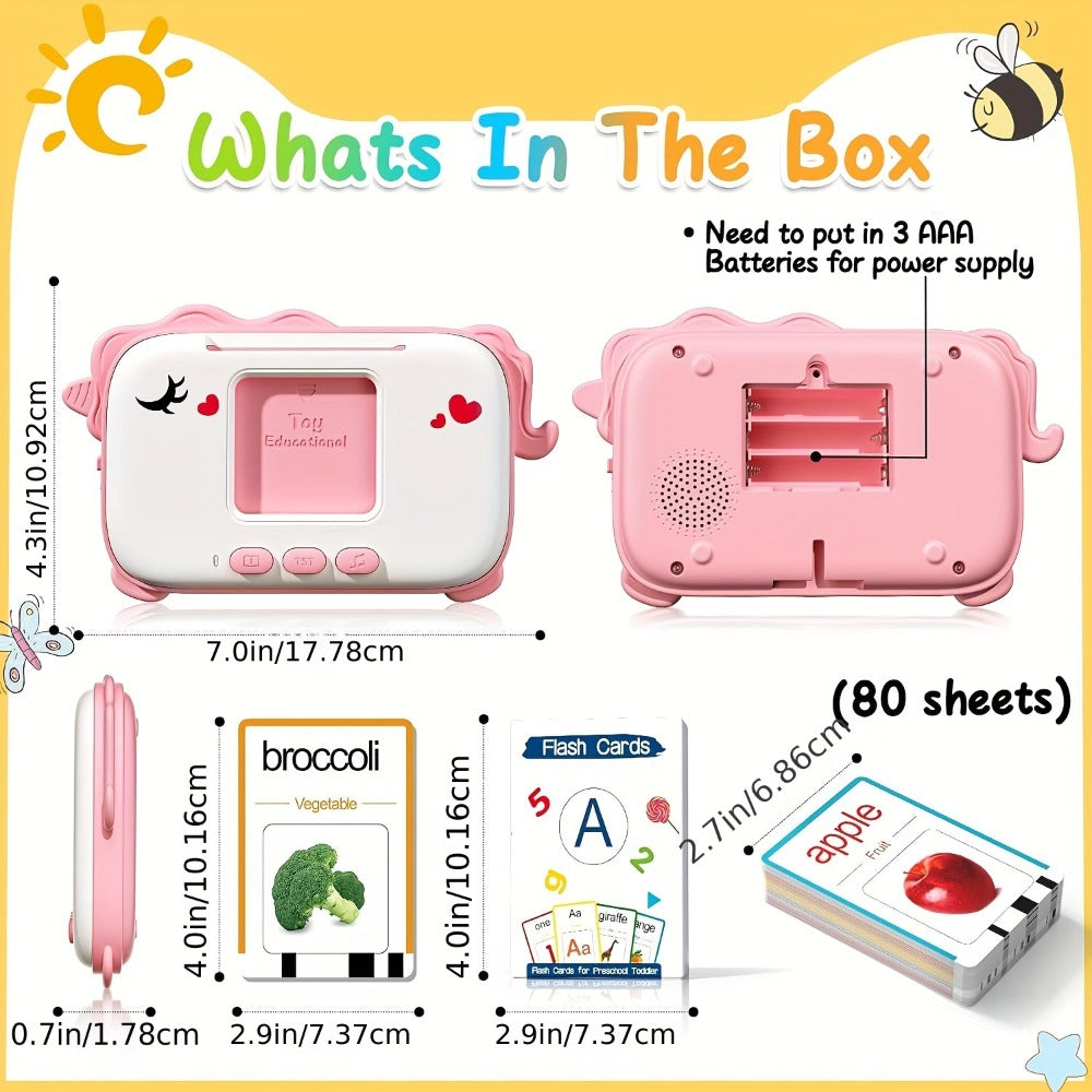 Talking Flashcard Machine for Toddlers 160 Words — Portable Word Card Reader Kids Ages 1-4 Dinosaur Unicorn Style Speech Vocabulary Learning Toy Gift Boys Girls
