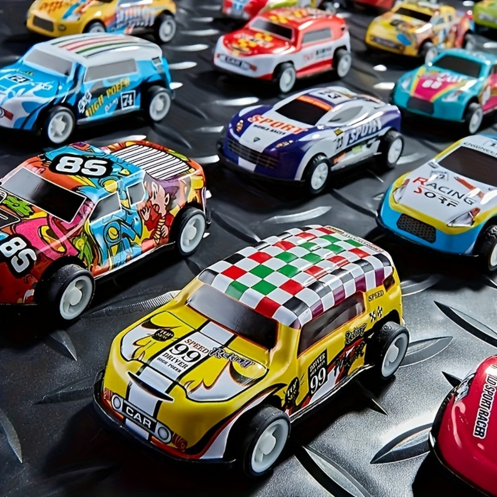 Mini Die-Cast Car Set with 54 Pull-Back Cars, 2 Stunt Cars & Play Mat