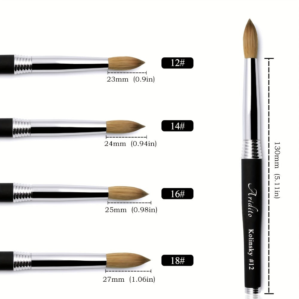 100% Pure Kolinsky Round Head Acrylic Nail Art Brush Black Metal Handle Size 12 14 16 18 – Professional Nail Extension & Acrylic Powder Application Brush