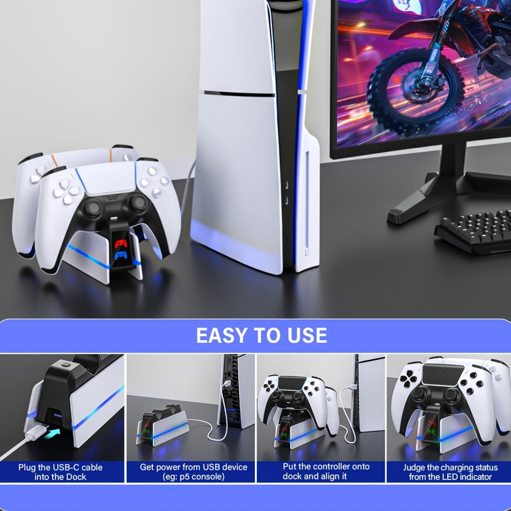 PS5 Controller Charging Station 9-Color LED Light Fast Charging Dock for DualSense & DualSense Edge - Compatible with PS5 Slim Pro All Models