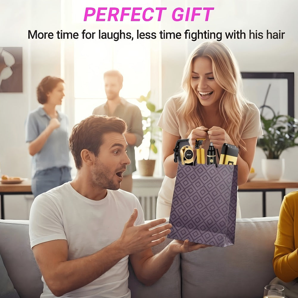3-in-1 Grooming Kit for Men — Electric Hair Clipper, Nose Hair Trimmer & Shaver Set, USB Rechargeable Lithium Battery Cordless, 2 3 4-Piece Options, Black & Golden, Gift for Husband Boyfriend Father