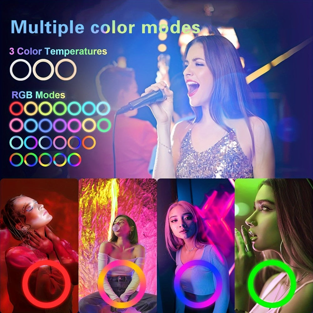 RGB LED Ring Light 43-Inch Adjustable Stand with Phone Holder USB Powered Multicolor Circle Fill Light for Photography Video Recording Streaming Makeup Selfie Outdoor Studio Lighting