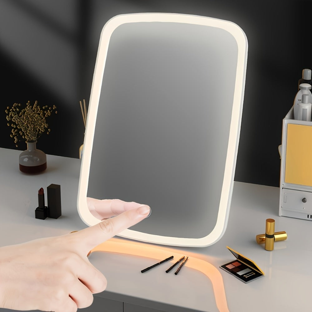 LED Makeup Mirror with 3 Color Modes & Touch Control – Adjustable Brightness Lighted Vanity Mirror | Portable Folding USB Rechargeable | White Daylight Warm Light | Travel Cosmetic Mirror | Beauty Gift