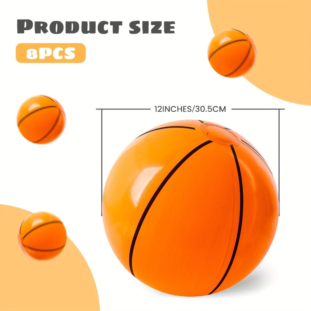 Inflatable Basketball Beach Balls, 8-Pack of 12-Inch Party and Pool Favors