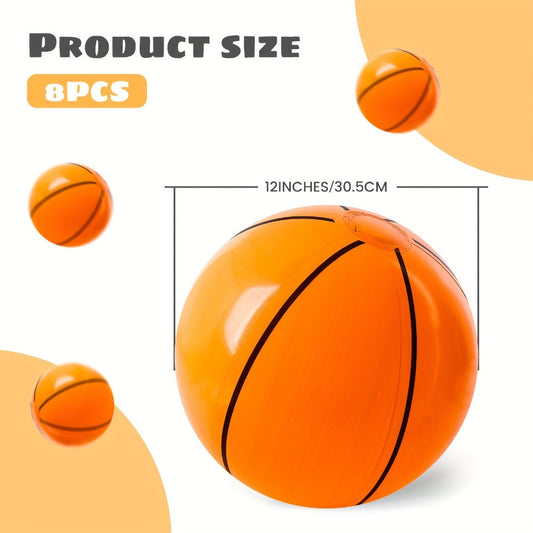 Inflatable Basketball Beach Balls, 8-Pack of 12-Inch Party and Pool Favors