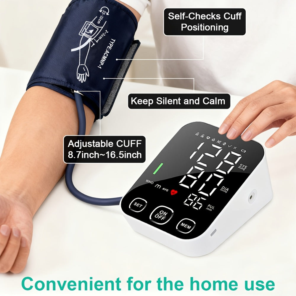 Blood Pressure Monitor Automatic Upper Arm – Large Cuff, 4.5" Backlit Screen, 2×99 Memory, Voice Broadcast, One-Touch BP Machine for Home Use