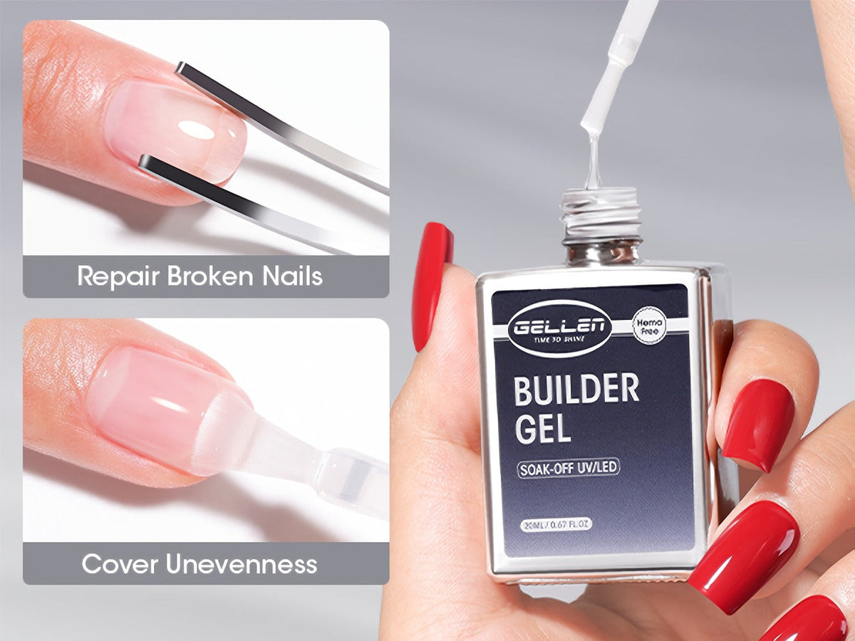 Clear Builder Gel HEMA-Free 5-in-1 2pcs 1.35oz — Nail Extension Strengthener Apex Construction Art Sealing & Repair | Soak-Off UV LED 28+ Days Chip-Proof Wear for Sensitive Skin Salon & Home Use