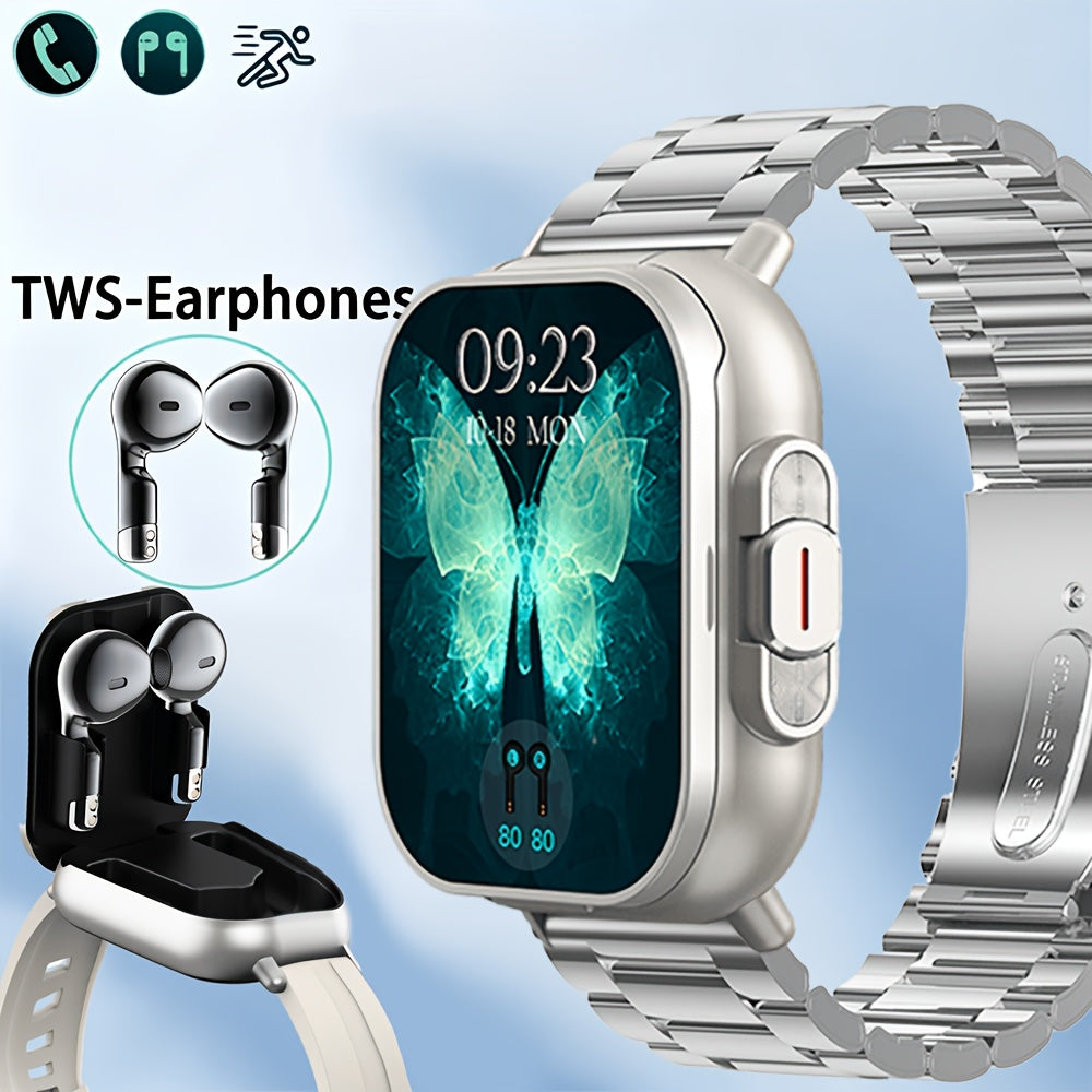 2-in-1 Smartwatch Earbuds Combo Steel & Mesh Strap for Men – Music Control Multiple Sports Modes Activity Tracking Black Silver Rose Gold Black Gold Smart Watch Earphone Gift