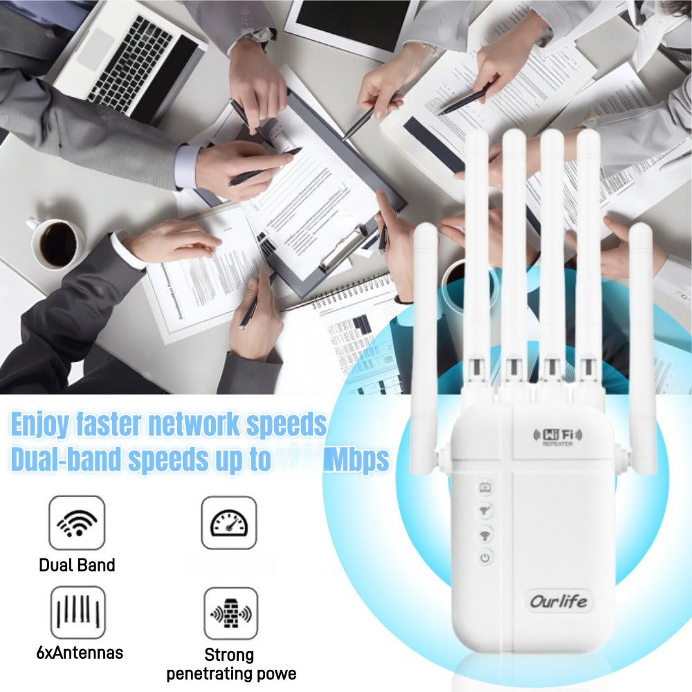 5000 Sq Ft WiFi Signal Booster Alexa Compatible - 6-Antenna Extender Covers 52 Devices, Ethernet Port, 1-Button WPS Setup, Access Point Mode, Smart Home Integration, White
